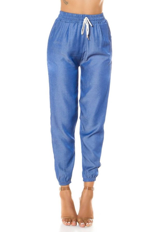 pants jean jogger elastic waist band blue.