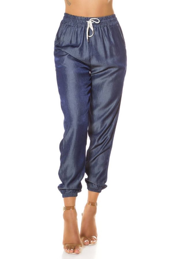 pants jean jogger elastic waist band dark blue.