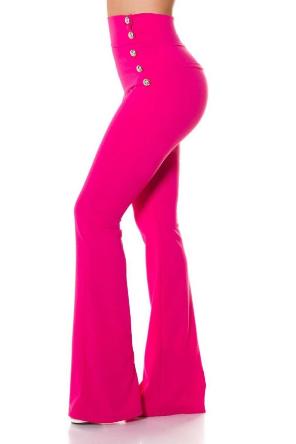 pants wide legs high waist buttons pink.