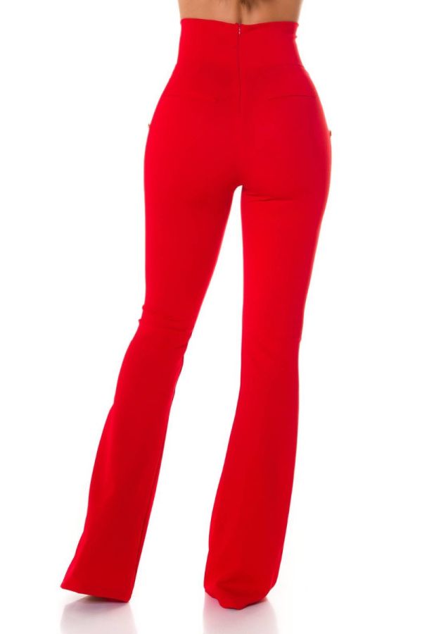 pants wide legs high waist buttons red.