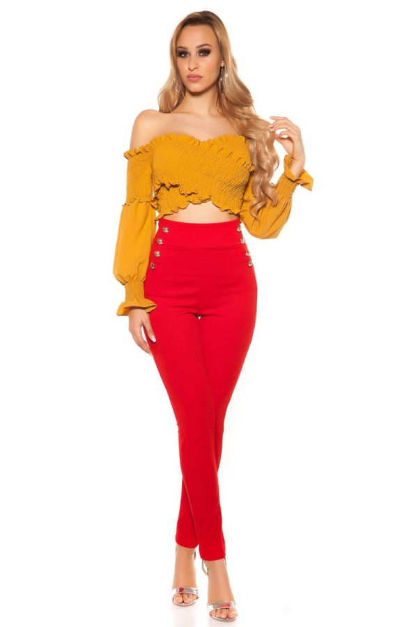 TROUSERS HIGH WAIST STRETCH RED