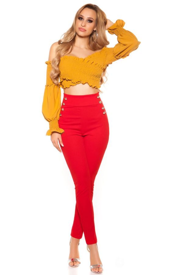 TROUSERS HIGH WAIST STRETCH RED