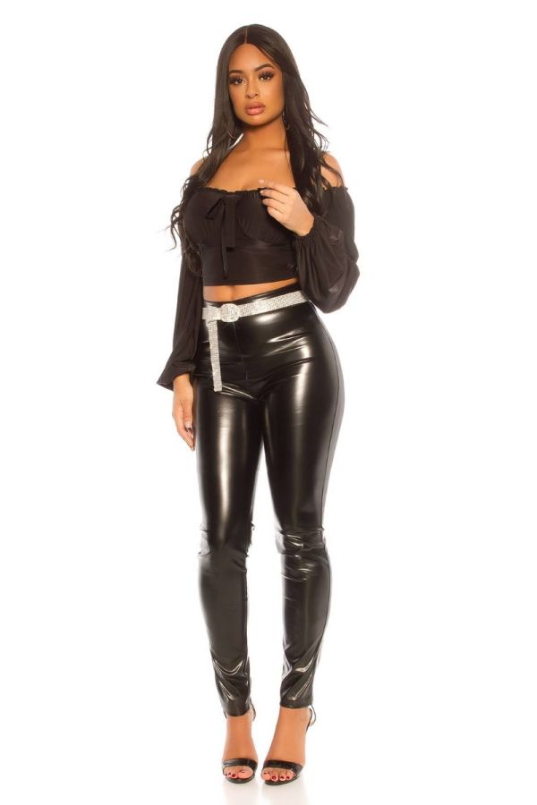 trousers leatherette sexy high waist black.