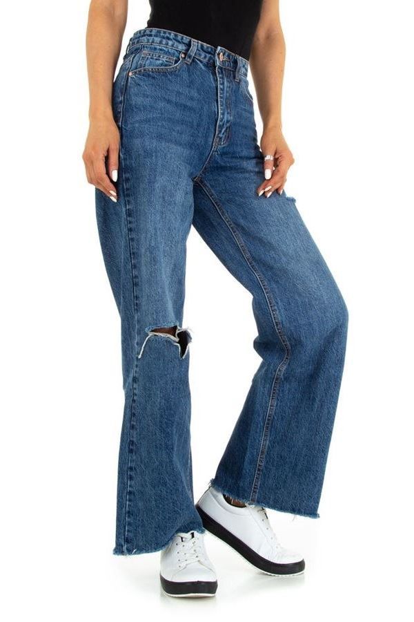 Jean Pants Baggy Cutouts Wide Legs Blue