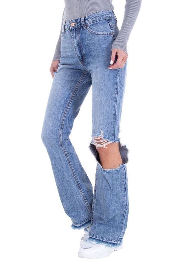 Baggy Jean Pants Cutouts Wide Legs Blue