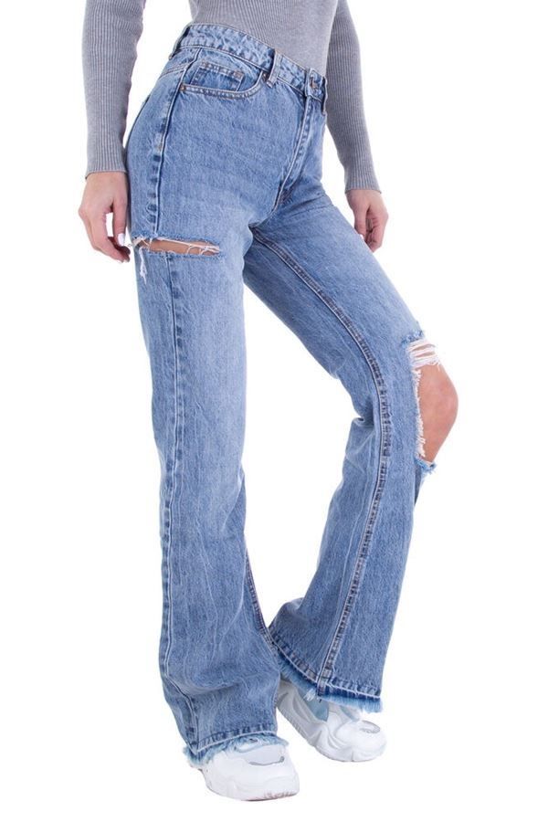 Baggy Jean Pants Cutouts Wide Legs Blue