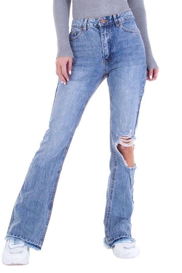 Baggy Jean Pants Cutouts Wide Legs Blue FSW08611