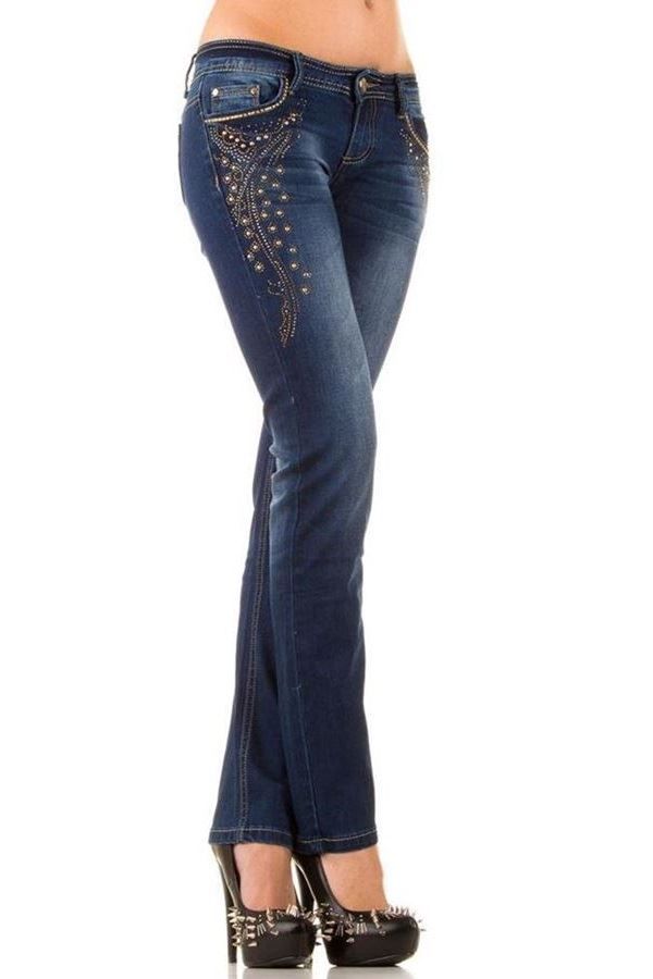 pants jean with gold decoration and strass blue