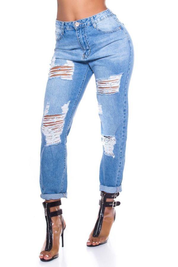jean pants high waist scratches blue.