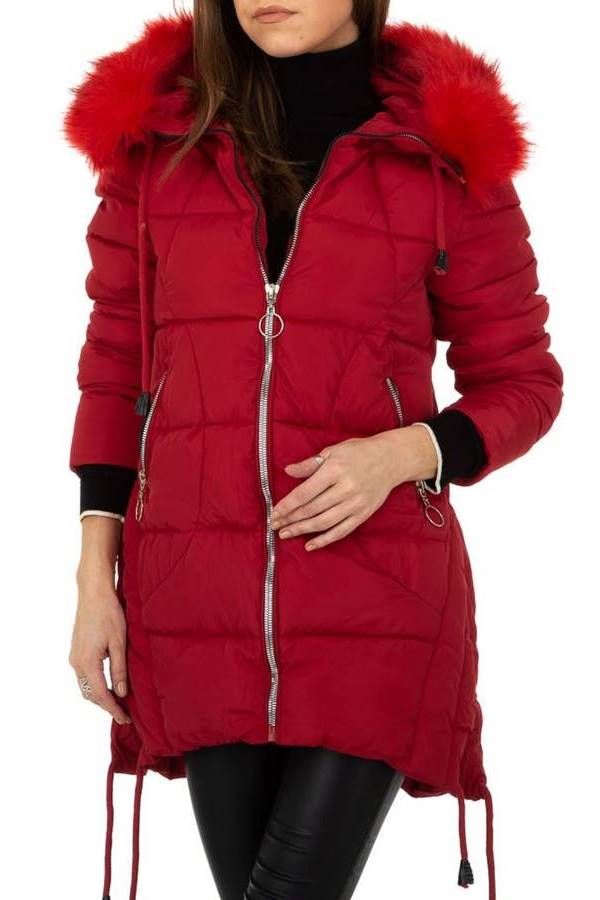 parkas jacket padded hood fur red.