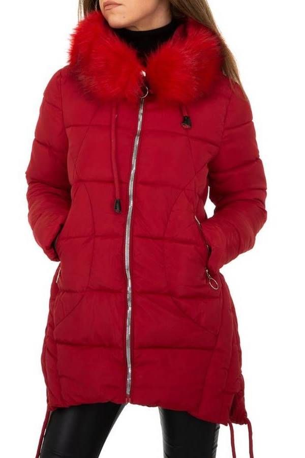 Parkas Jacket Padded Hood Fur Red FSW01644