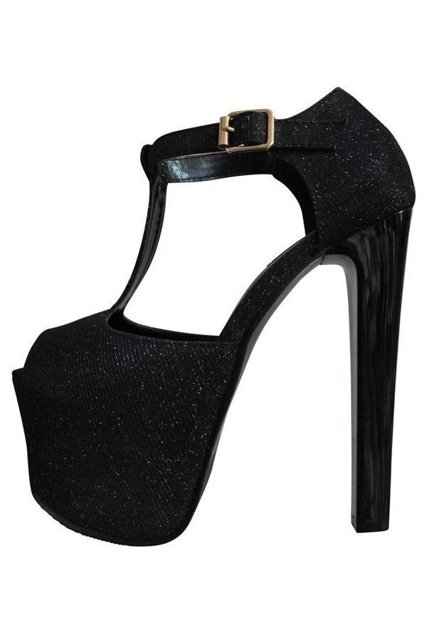 sandals evening high heels glitter black.