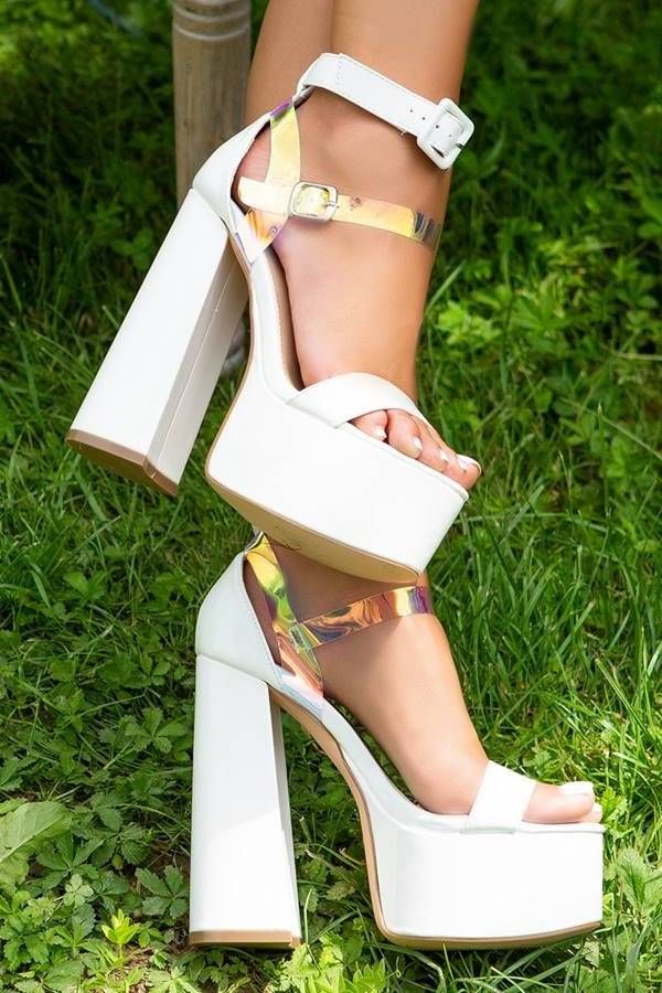 sandals high heels evening straps white.