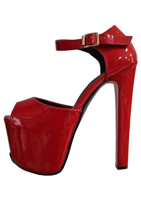 Sandals Toggle Tie High Heels Patent Red