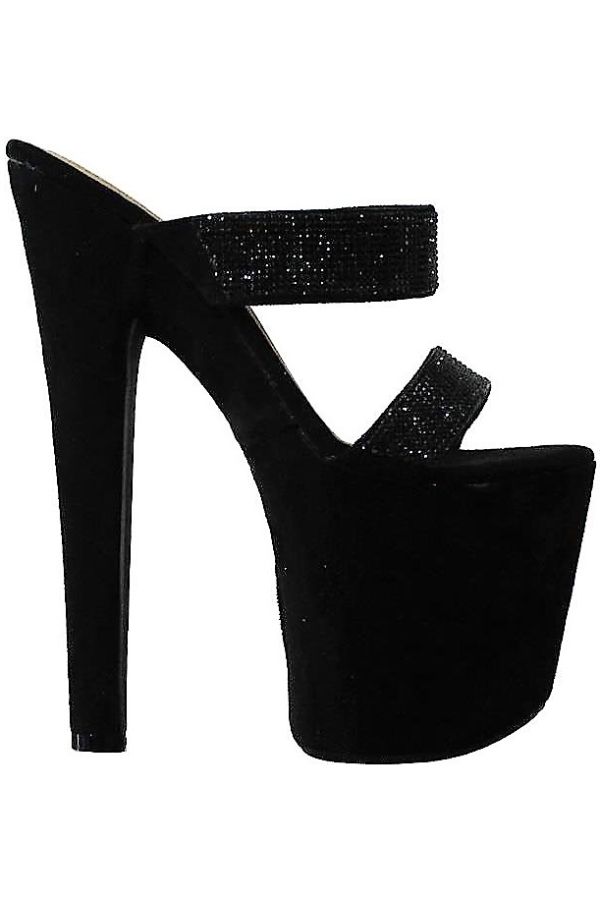 sandals mules sexy high heels strass black.