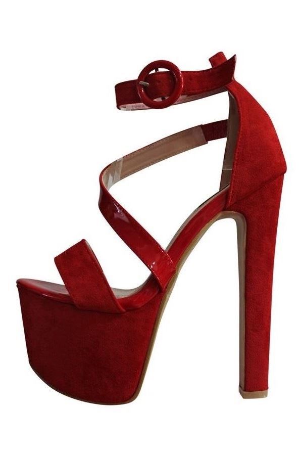sandals high heels platform suede patent red.