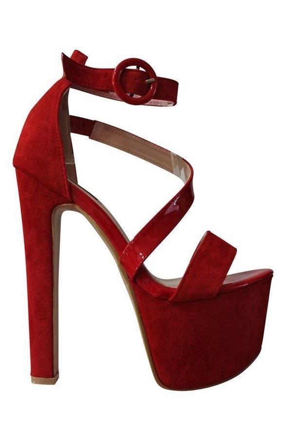 Sandals High Heels Platform Suede Patent Red PARSX53017