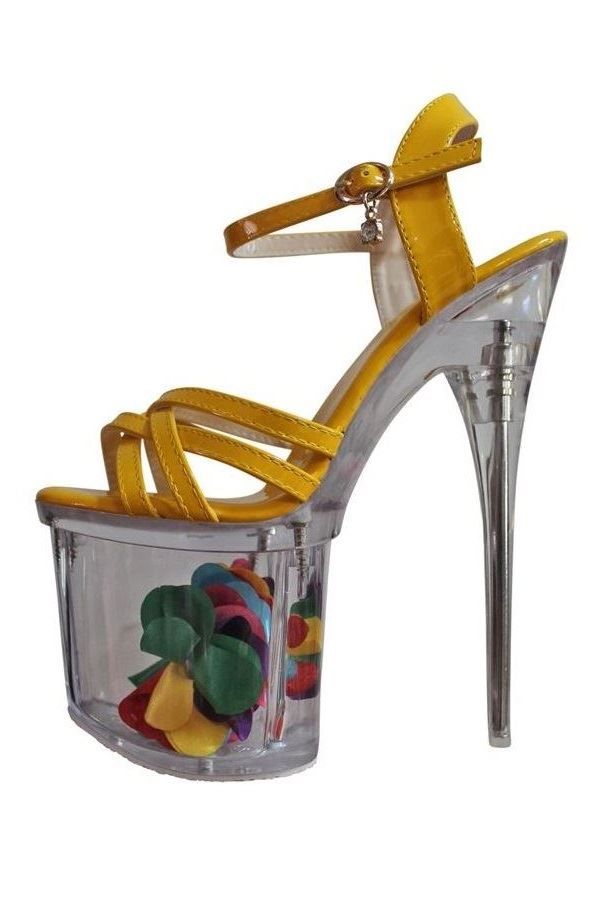 sandals sexy high heels pole dance design transparency yellow.