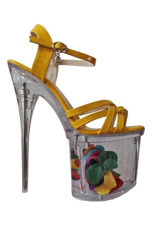 sandals sexy high heels pole dance design transparency yellow.