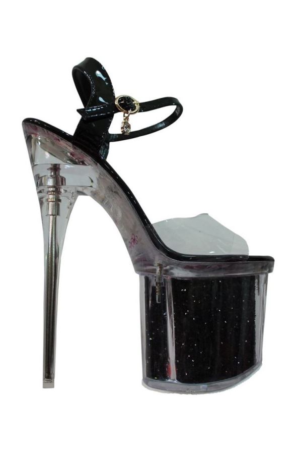 sandals sexy high heels glitter patent black.