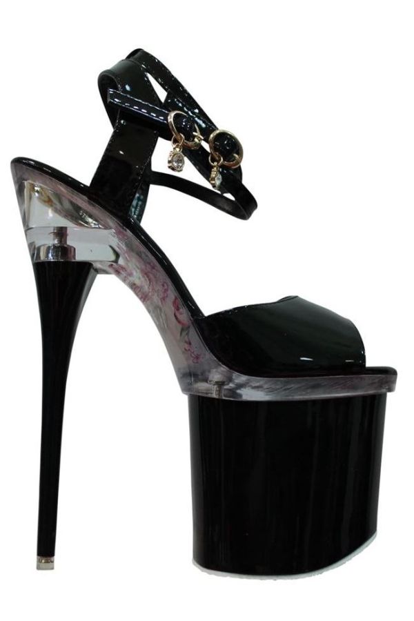 sandals sexy high heels patent black.