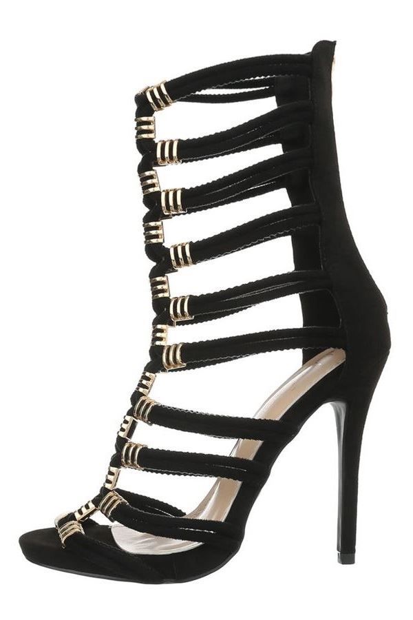 sandals straps high heels decoration black.