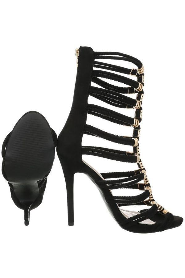 sandals straps high heels decoration black.