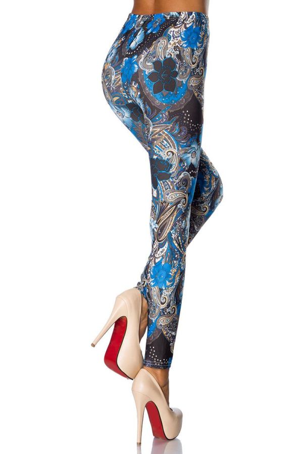 womens opaque leggings high waist multi color floral motif blue