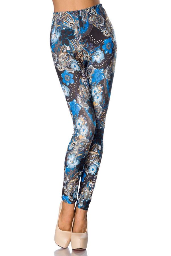 womens opaque leggings high waist multi color floral motif blue
