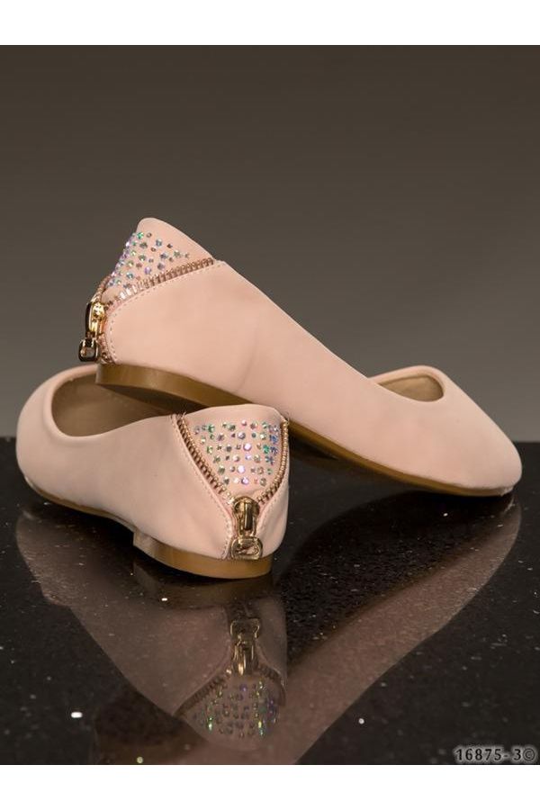 ballerina shoes decorated with zipper back and strass apricot