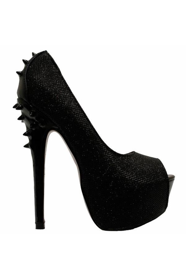 high heeled metallized peep toe decorated with studs black