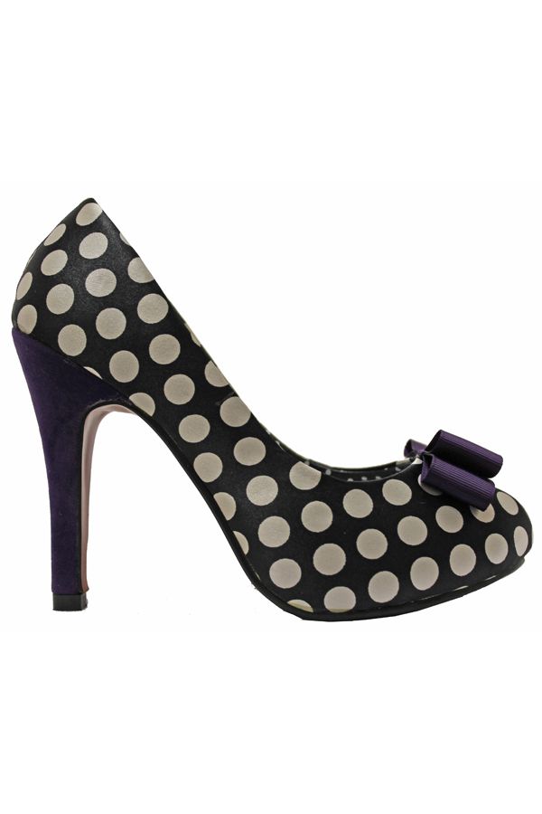 polka dots pump with bow black purple