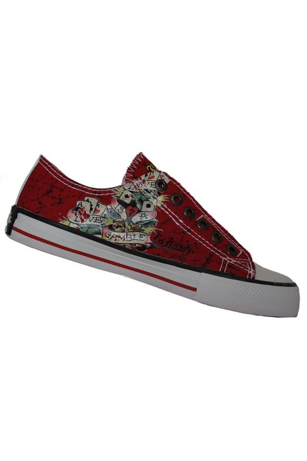 ed hardy original athletic sport shoe sneaker decorated with printing design without cords red white