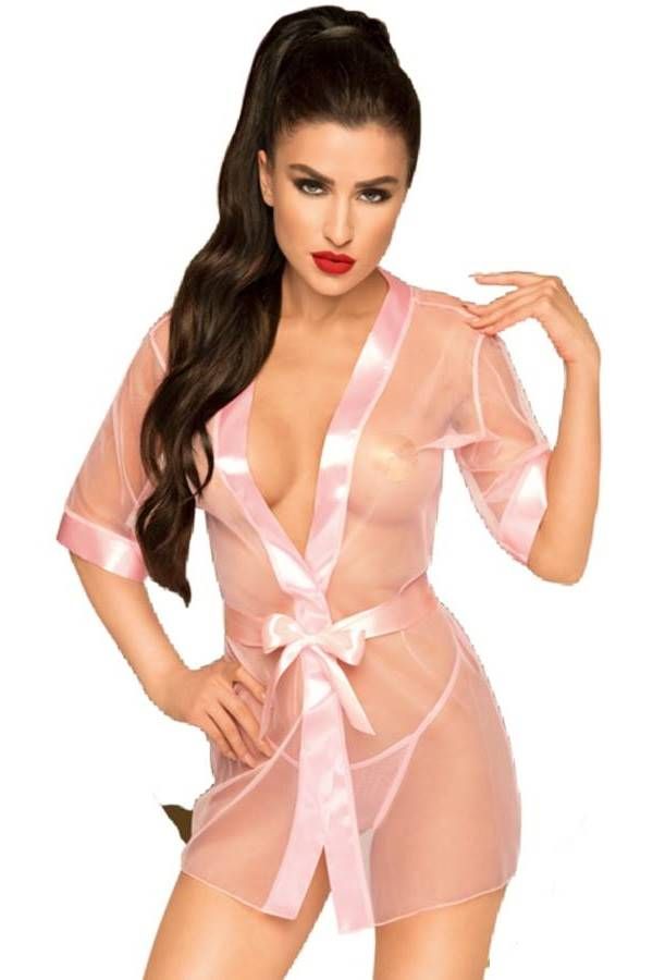 Robe Sexy Transparent Belt Pink DRED227606