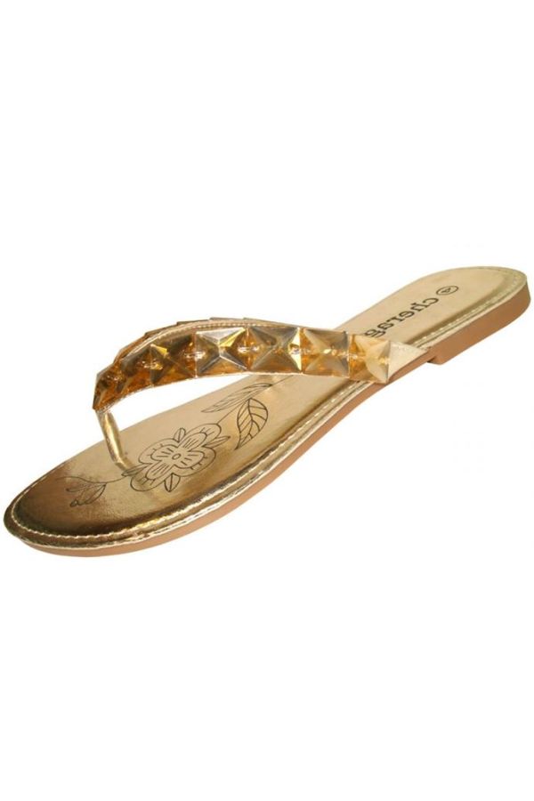 flip flop with flat heel decorated with stones gold