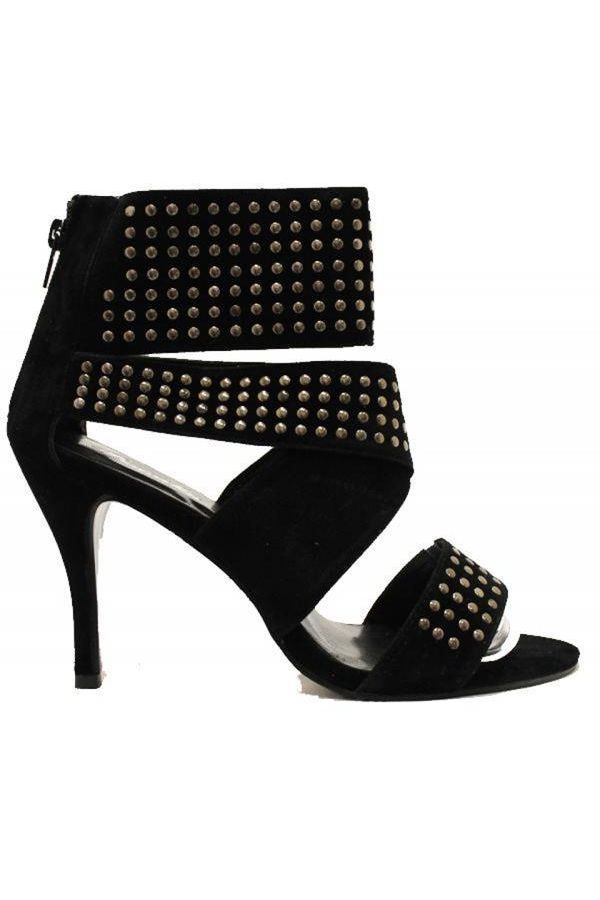 suede sandal decorated with silver studs middle heel black