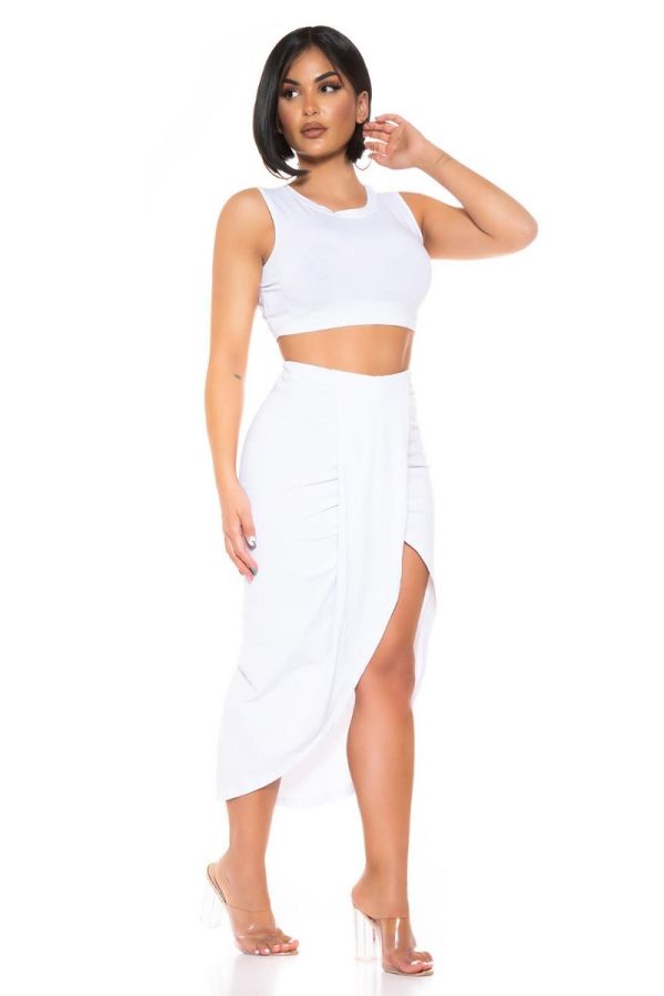 set crop top long skirt white.