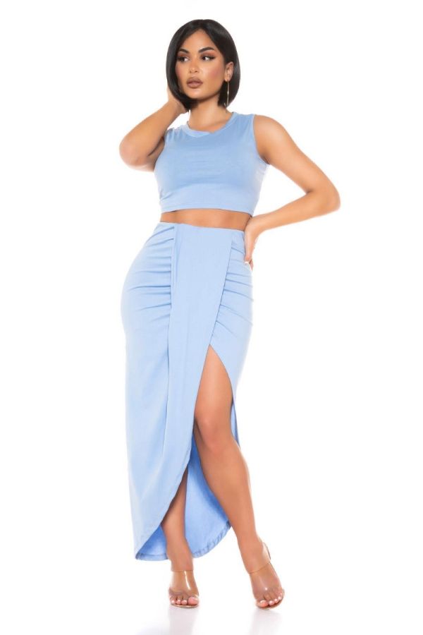 set crop top long skirt blue.