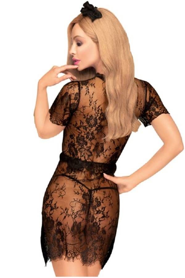 Lingerie Set Night Dress String Lace Black Clips DRED227689