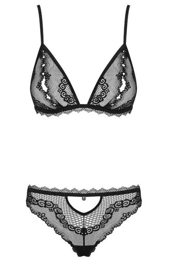 lingerie set cutouts bra panties chain black.