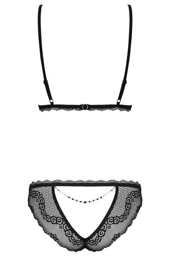 lingerie set cutouts bra panties chain black.
