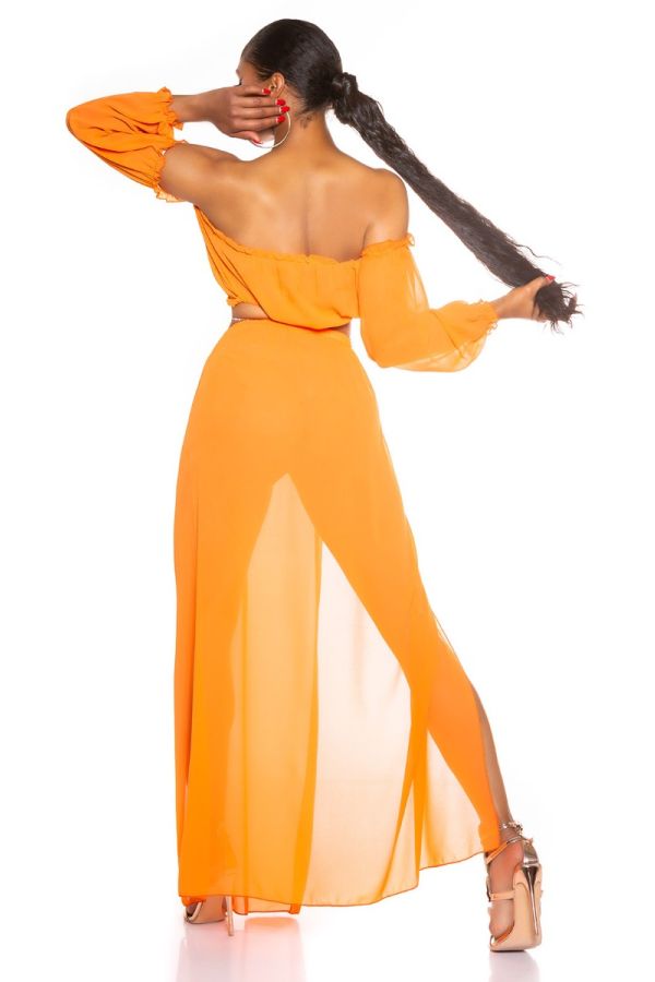 set maxi skirt top latina chiffon orange.