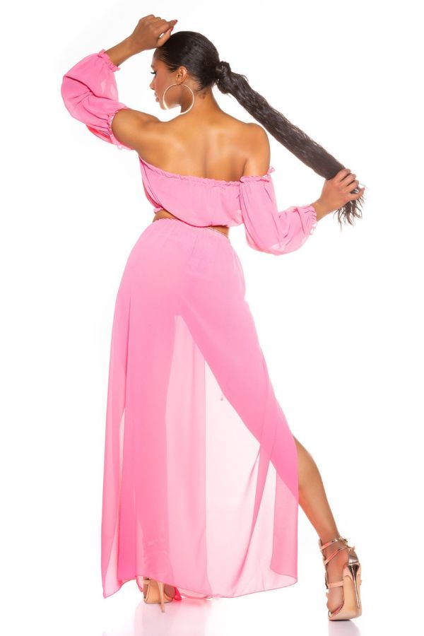 set maxi skirt top latina chiffon pink.