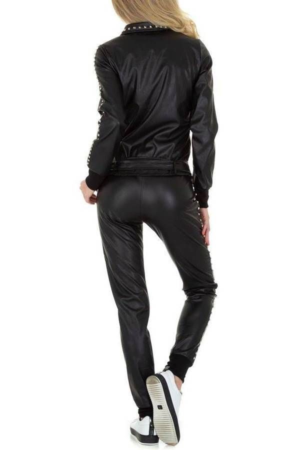 Jacket Pants Silver Stud Leatherette Black FSW88196