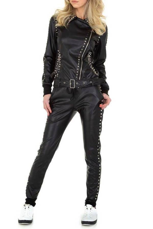 jacket pants silver studs leatherette black.