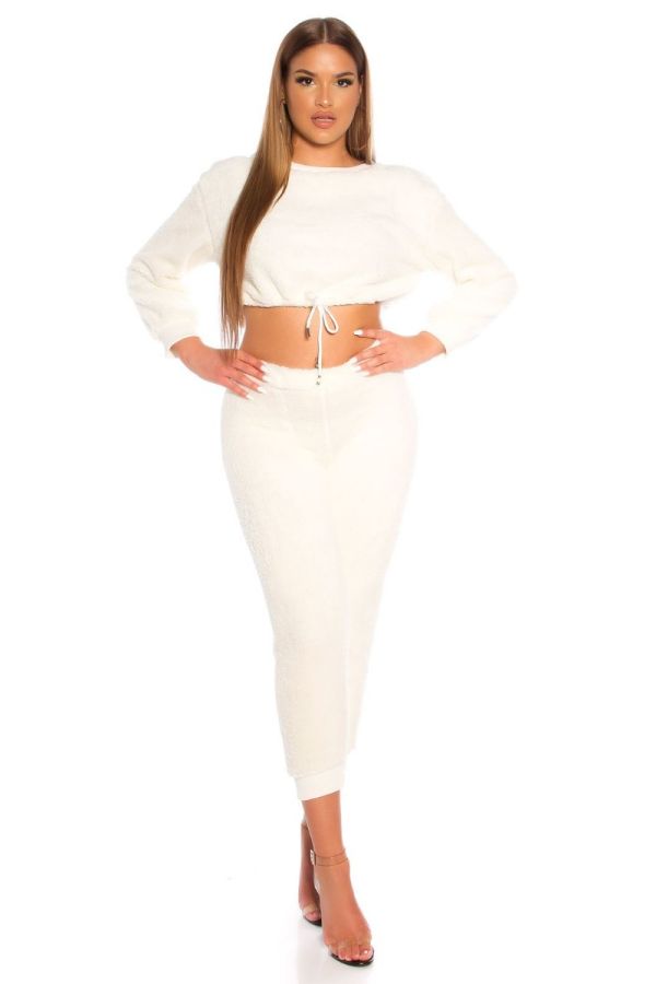 SET FUR CROP TOP TROUSERS WHITE ISDT907828