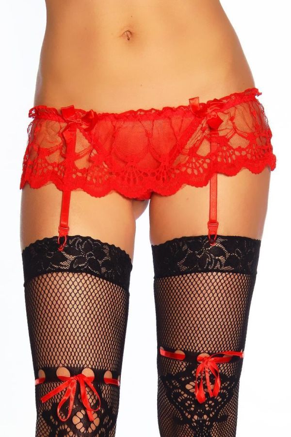 DAT1711870 WAIST BELT LACE THONG SUSPENDERS RED