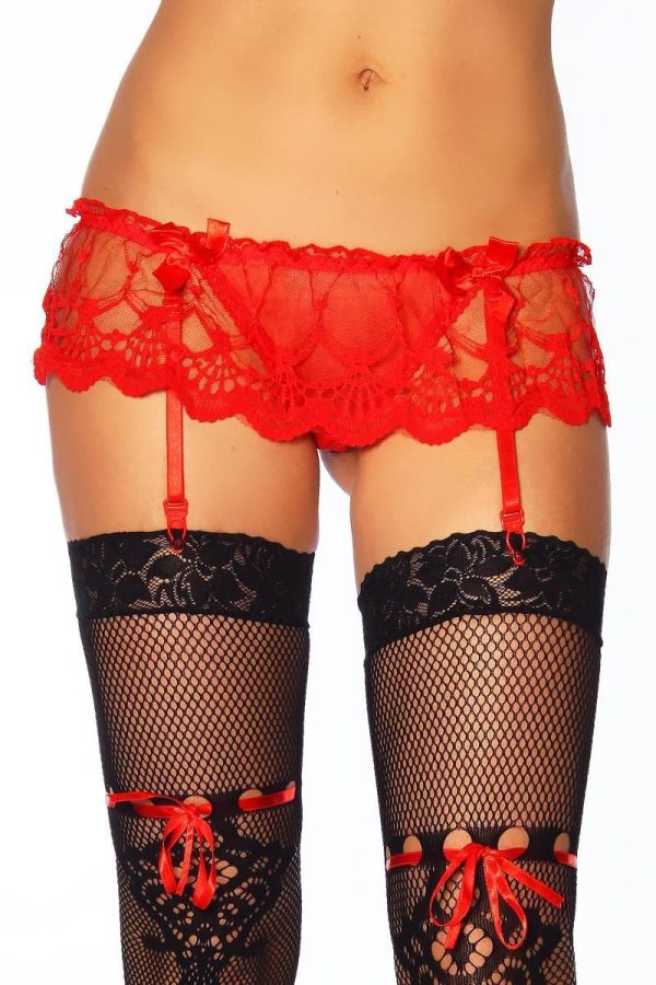 DAT1711870 WAIST BELT LACE THONG SUSPENDERS RED