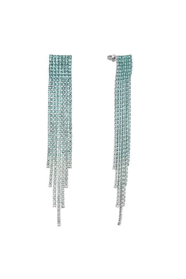Earrings Evening Waterfall Strass Turquoise Silver YE291069