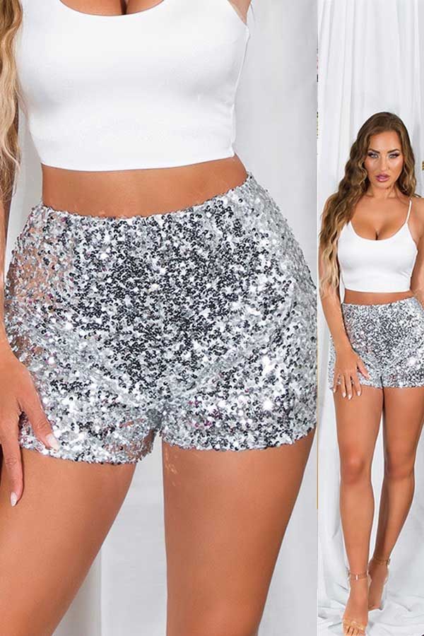 Shorts Evening Sequins Sexy Silver ISDH25250